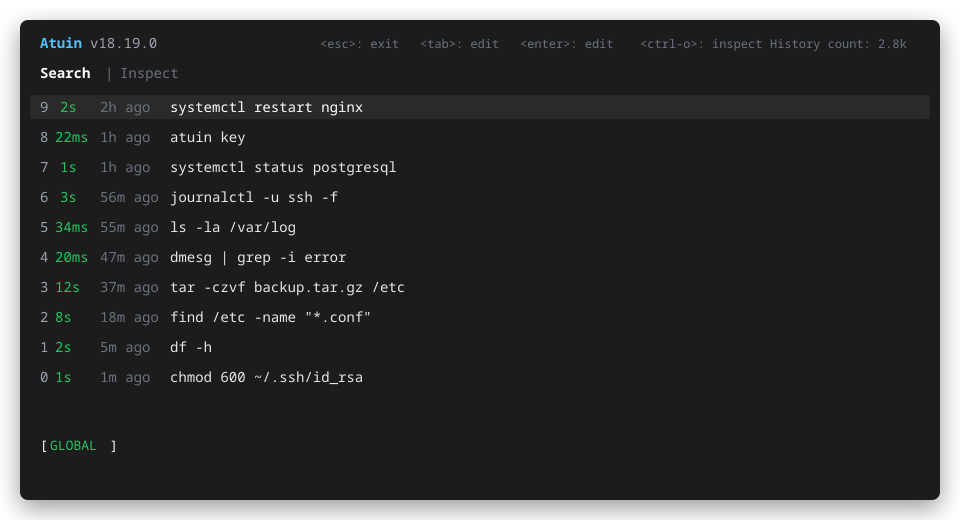 Interface de recherche Atuin